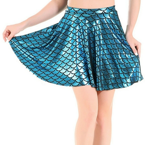 Blue Mermaid Tail Fish Scale Style Skater Skirt L Cute Fashion Statement Attire - Picture 5 of 8